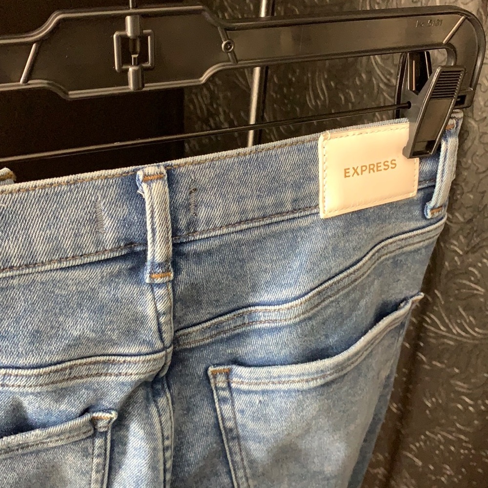 Express High Waisted Medium Wash Ripped Slim Jeans - Picture 13 of 14